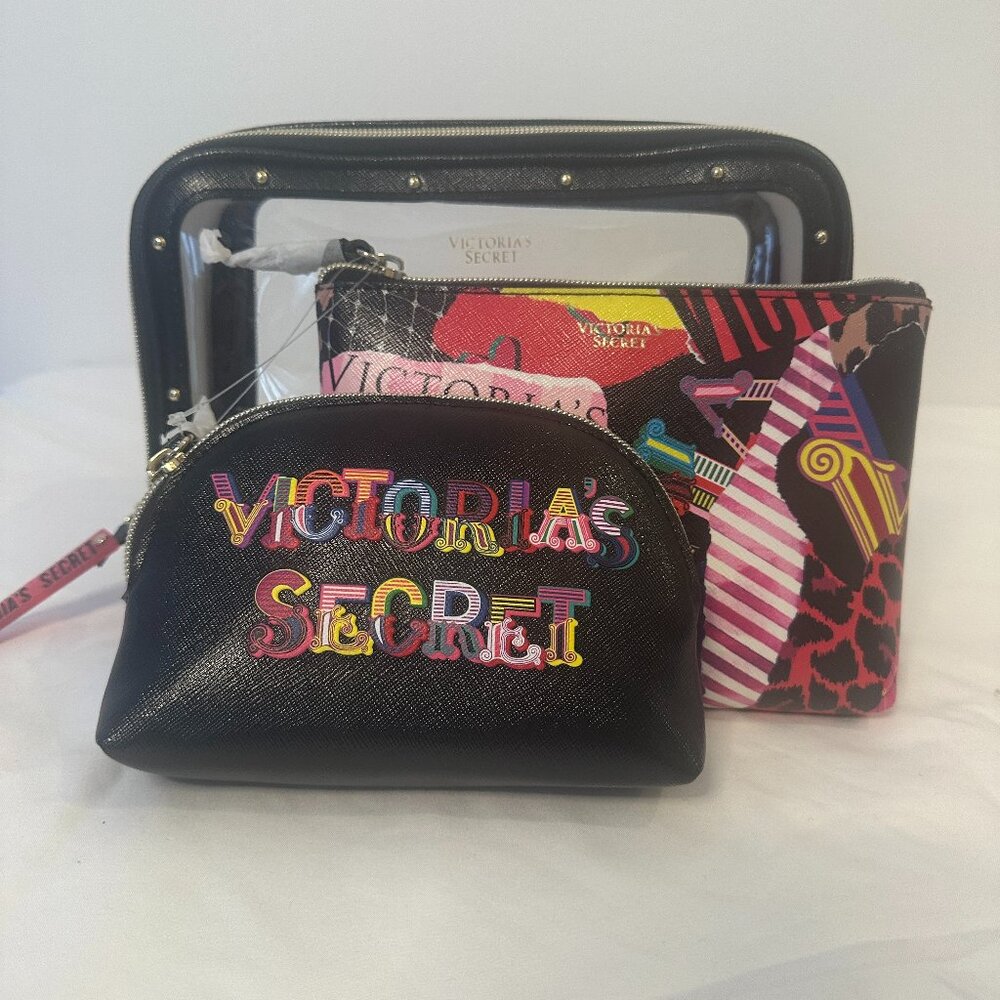 Victoria's Secret Multicolor Design Cosmetic Makeup Bag Trio 3 Piece Set NWOT